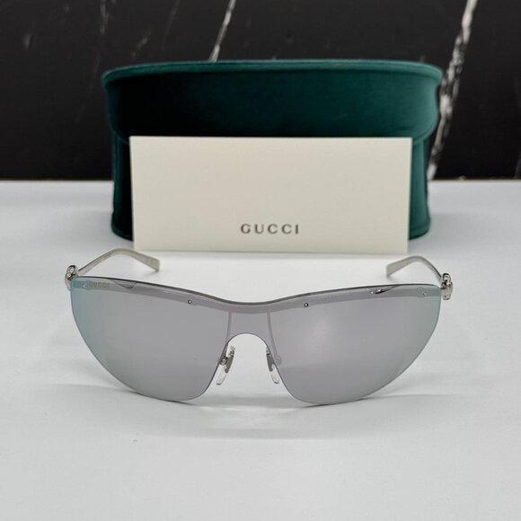 NEW GUCCI WOMEN SHIELD GG1700S 002 SUNGLASSES SILVER GREY GUCCI EYEWEAR - Picture 3 of 11